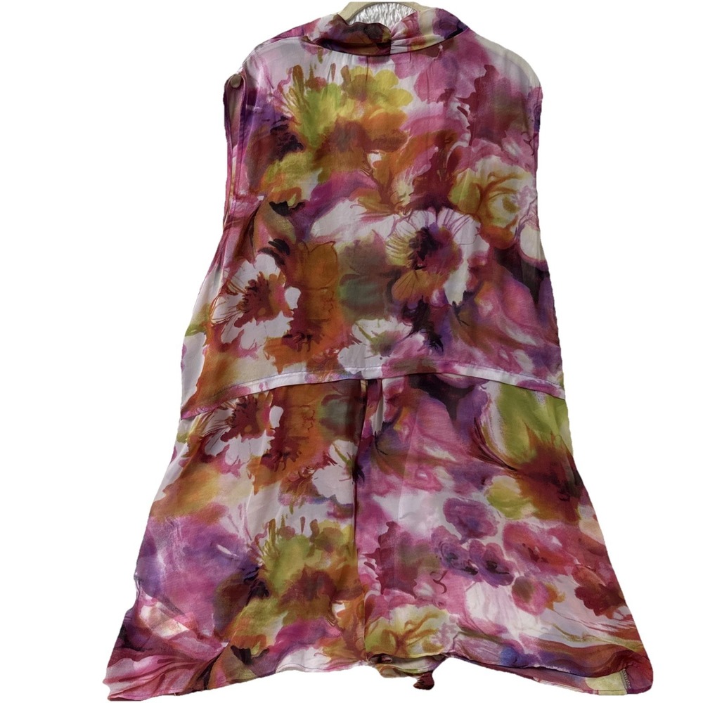 Susan Graver 3X Sheer Floral Kimono Open Front Sleeveless Boho Watercolor - Picture 2 of 10